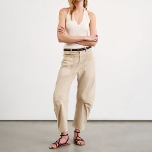 Nili Lotan Shon Pant camel Bow Leg Carpenter 8 brown barrel